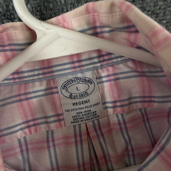 Brooks Brothers Non Iron Button Up Shirt Men Pink Blue Plaid Large Supima ** - Picture 8 of 14